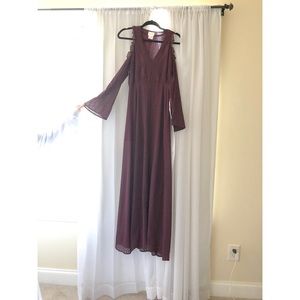 Open Shoulder Burgundy Maxi Dress